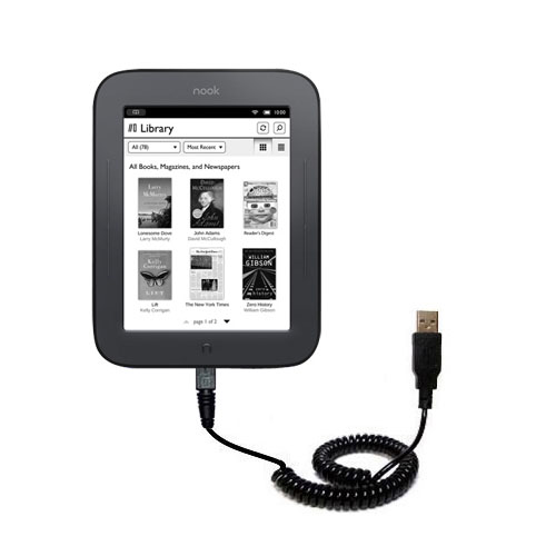 Coiled USB Cable compatible with the Barnes and Noble Nook Touch Reader