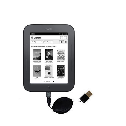Retractable USB Power Port Ready charger cable designed for the Barnes and Noble Nook Touch Reader and uses TipExchange