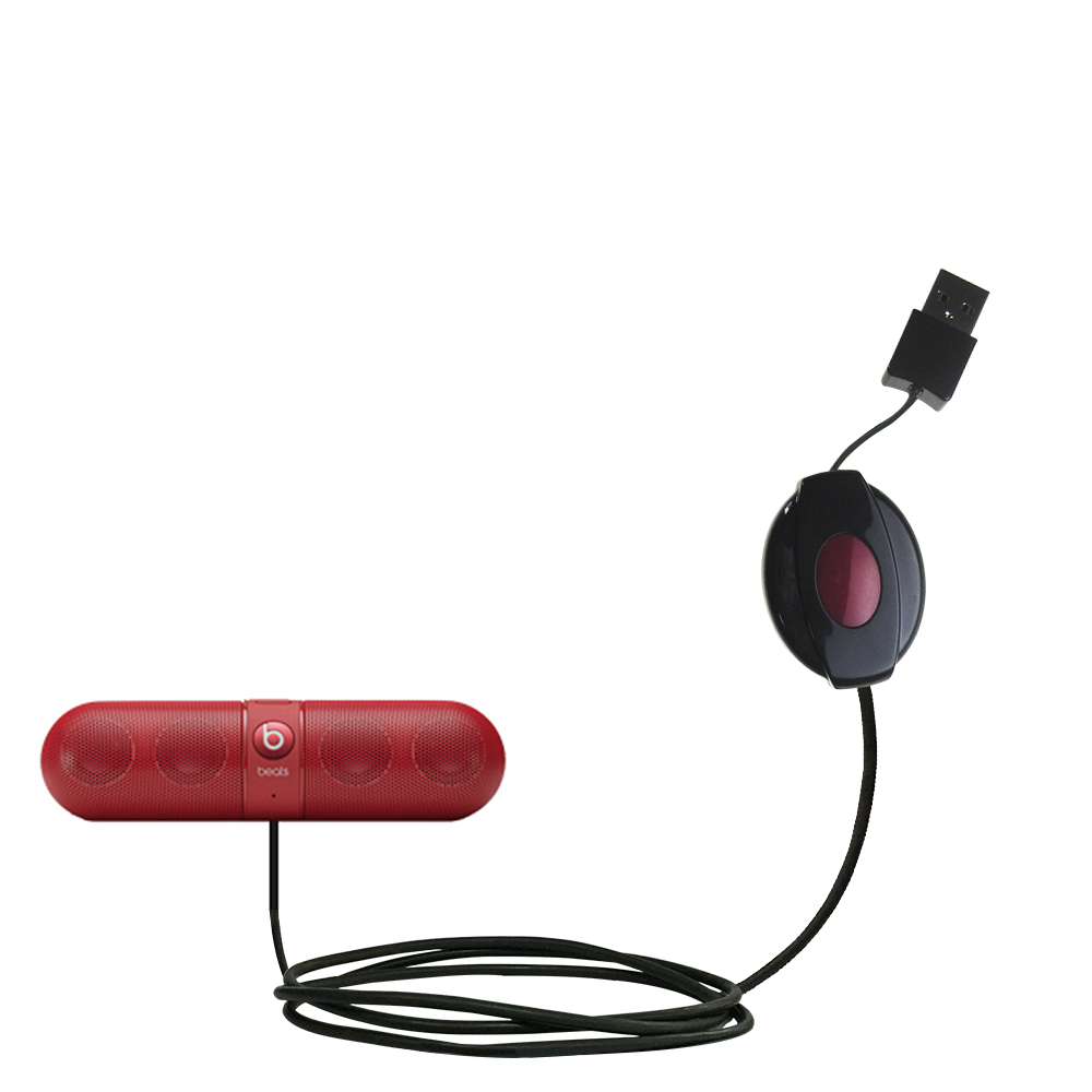 Retractable USB Power Port Ready charger cable designed for the Beats By Dre Pill and uses TipExchange
