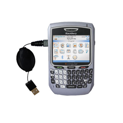 Retractable USB Power Port Ready charger cable designed for the Blackberry 8700c and uses TipExchange