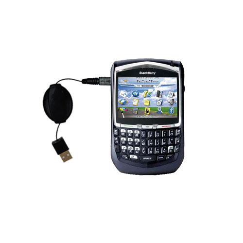 Retractable USB Power Port Ready charger cable designed for the Blackberry 8703e and uses TipExchange