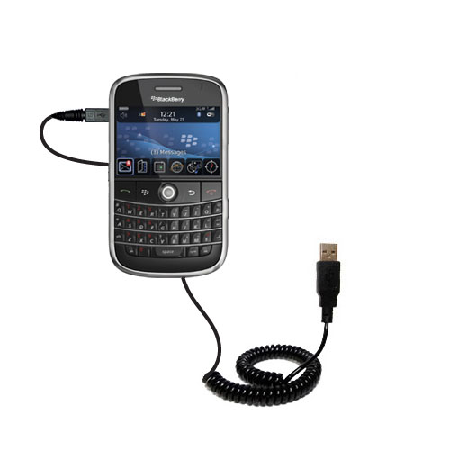 Coiled Power Hot Sync USB Cable suitable for the Blackberry 9000 with both data and charge features - Uses Gomadic TipExchange Technology