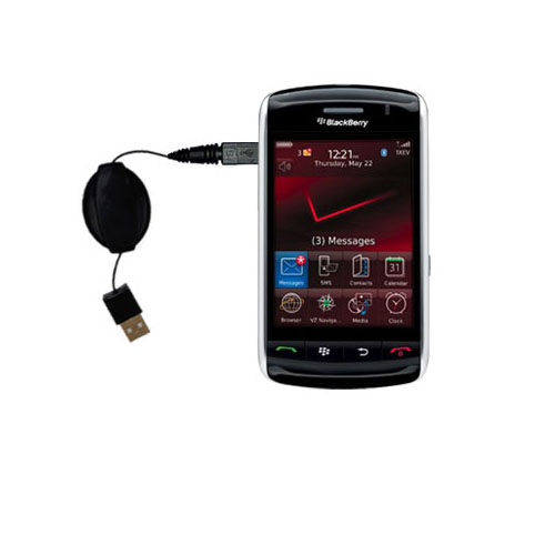 Retractable USB Power Port Ready charger cable designed for the Blackberry 9500 and uses TipExchange
