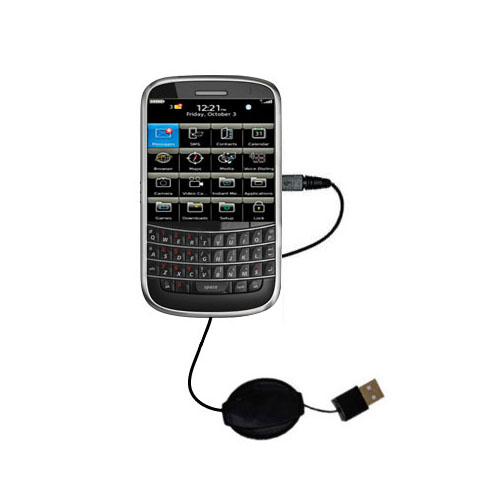Retractable USB Power Port Ready charger cable designed for the Blackberry 9900 9930 and uses TipExchange