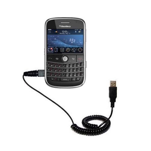 Coiled Power Hot Sync USB Cable suitable for the Blackberry Bold 9900 with both data and charge features - Uses Gomadic TipExchange Technology