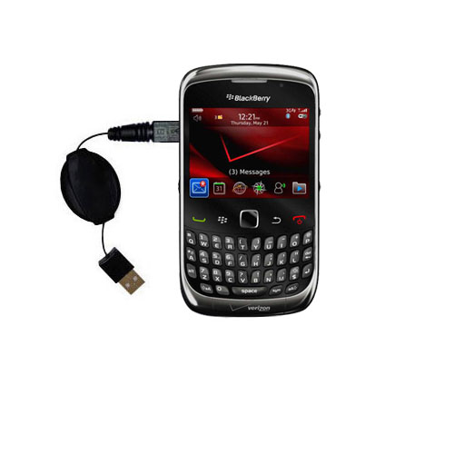 Retractable USB Power Port Ready charger cable designed for the Blackberry Curve 3G 9330 and uses TipExchange