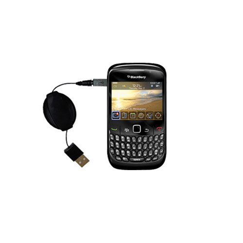 Retractable USB Power Port Ready charger cable designed for the Blackberry Curve 8520 and uses TipExchange