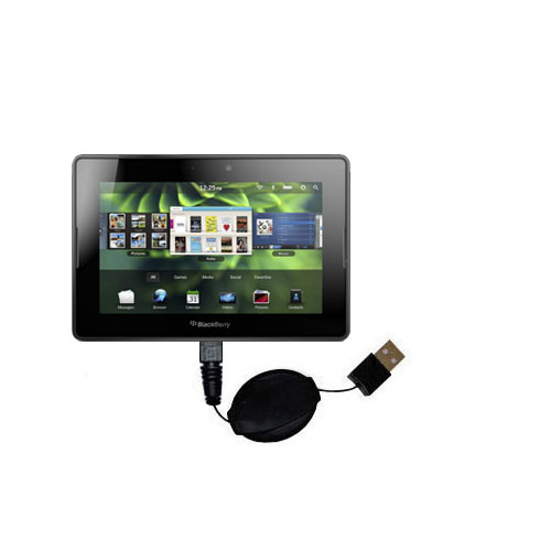 Retractable USB Power Port Ready charger cable designed for the Blackberry Playbook Tablet and uses TipExchange