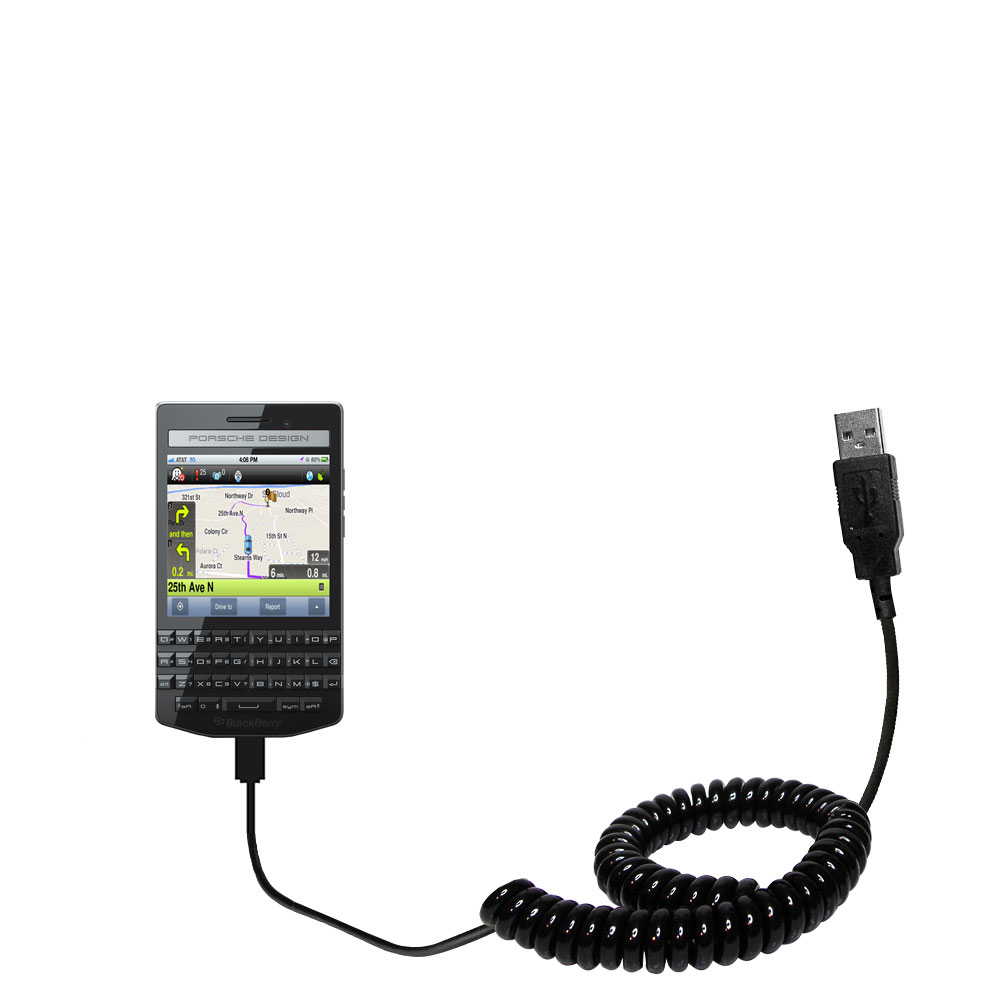 Coiled USB Cable compatible with the Blackberry Porche Design P9983