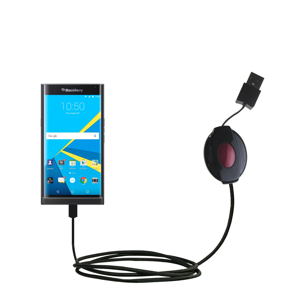 Retractable USB Power Port Ready charger cable designed for the Blackberry Priv and uses TipExchange