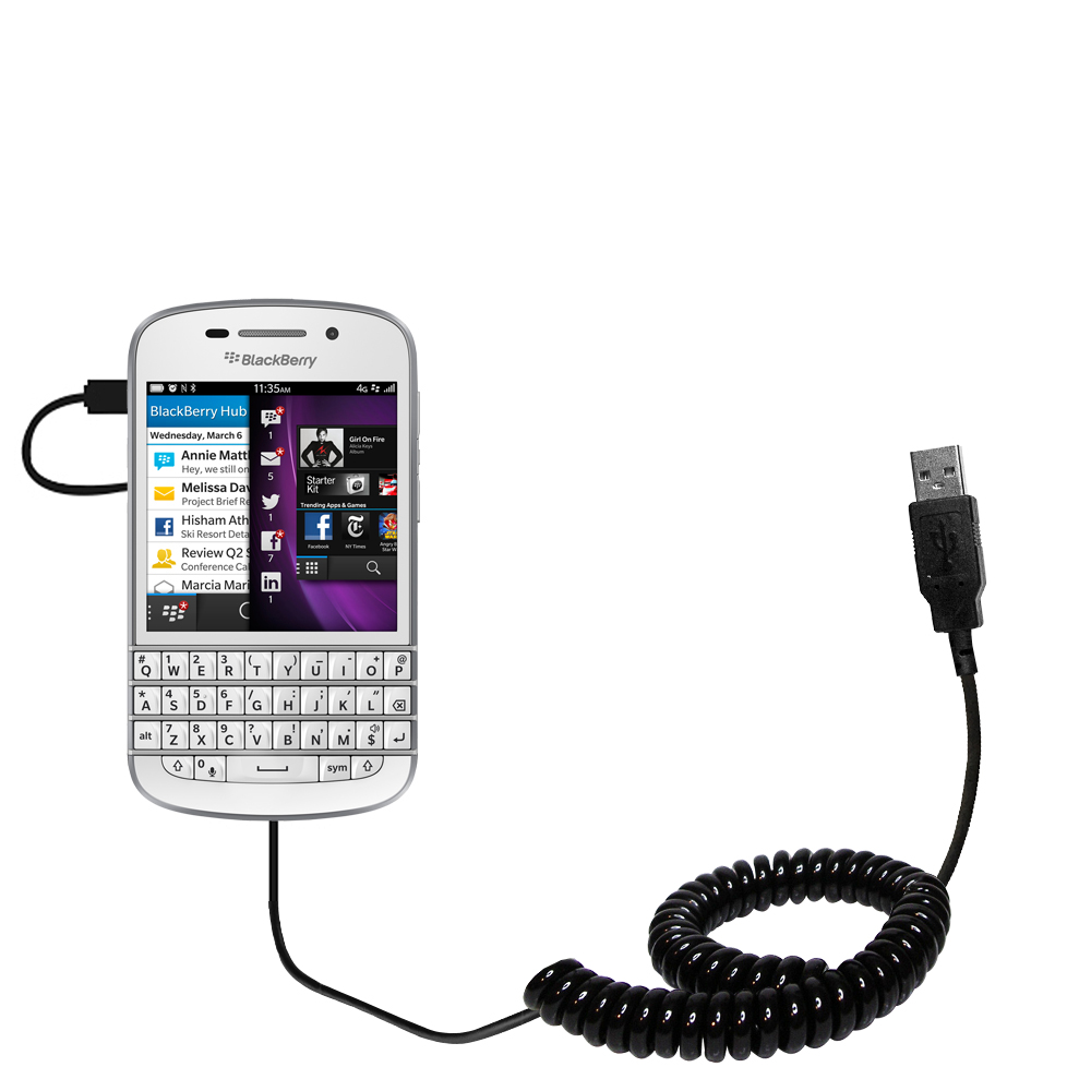 Coiled USB Cable compatible with the Blackberry Q10