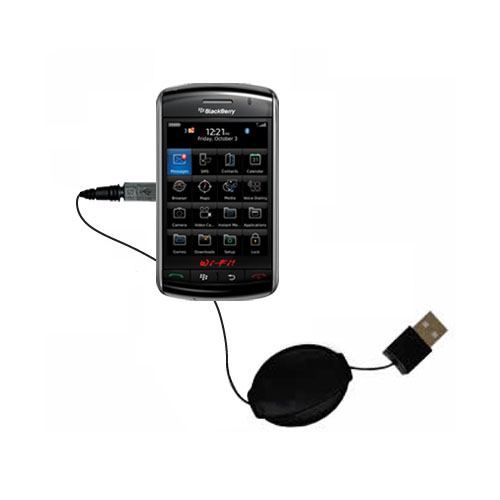 Retractable USB Power Port Ready charger cable designed for the Blackberry Storm 2 and uses TipExchange