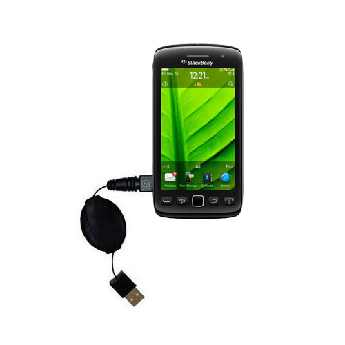 Retractable USB Power Port Ready charger cable designed for the Blackberry Torch 9850 and uses TipExchange