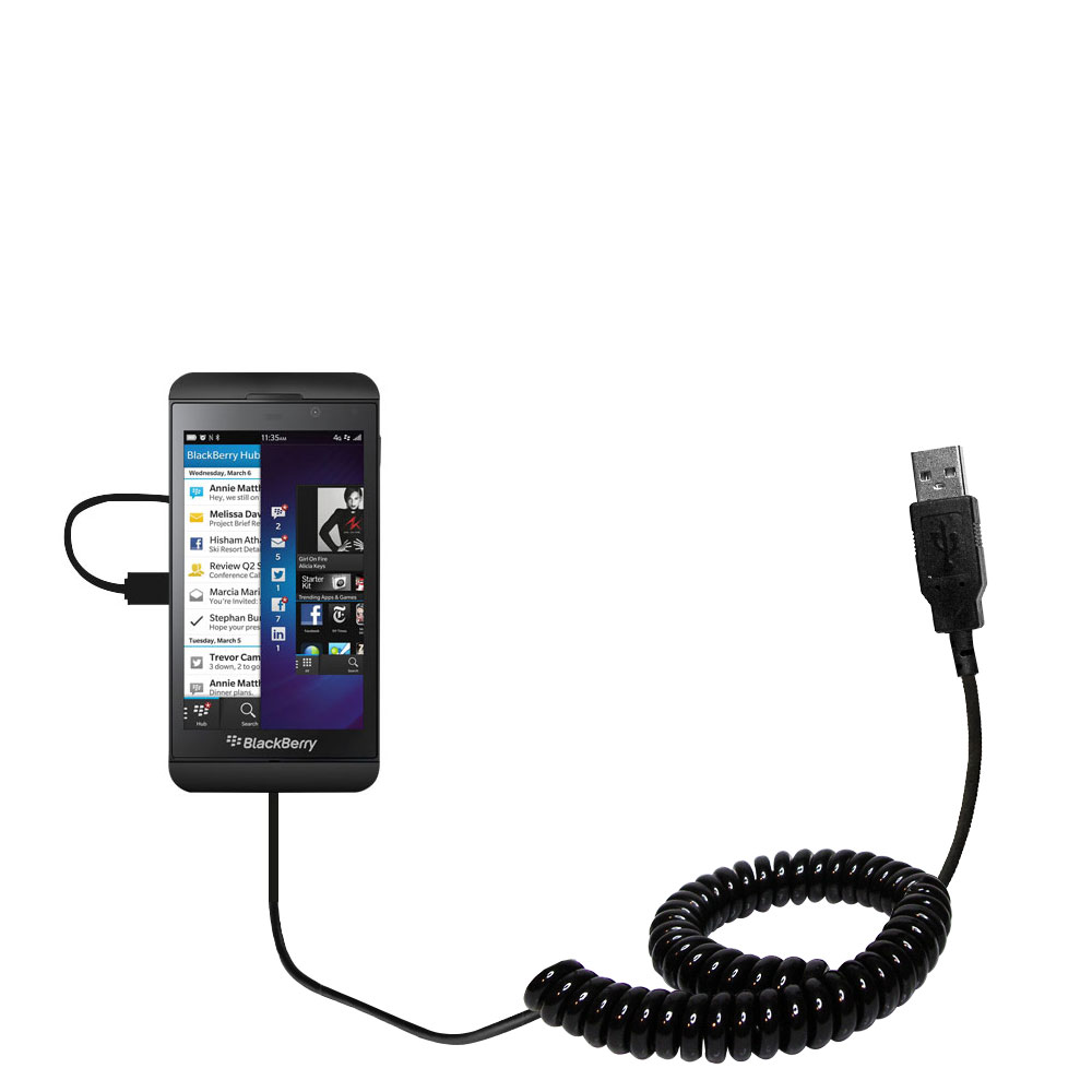 Coiled USB Cable compatible with the Blackberry Z10