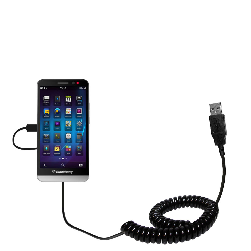 Coiled Power Hot Sync USB Cable suitable for the Blackberry Z30 with both data and charge features - Uses Gomadic TipExchange Technology