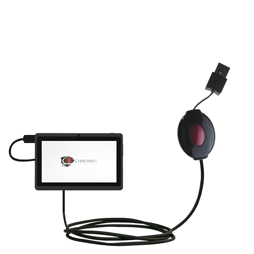 Retractable USB Power Port Ready charger cable designed for the Chromo Inc 7 inch Tab and uses TipExchange