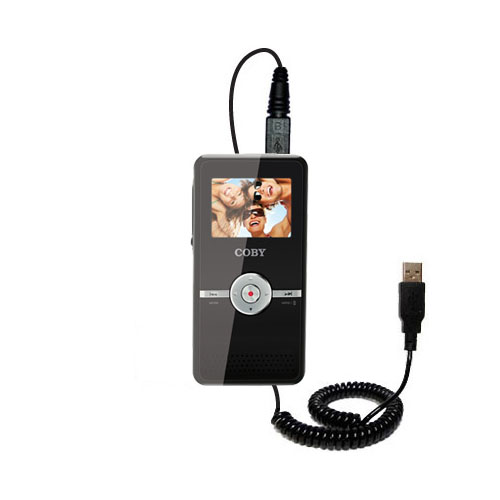 Coiled Power Hot Sync USB Cable suitable for the Coby CAM5000 SNAPP Camcorder with both data and charge features - Uses Gomadic TipExchange Technology
