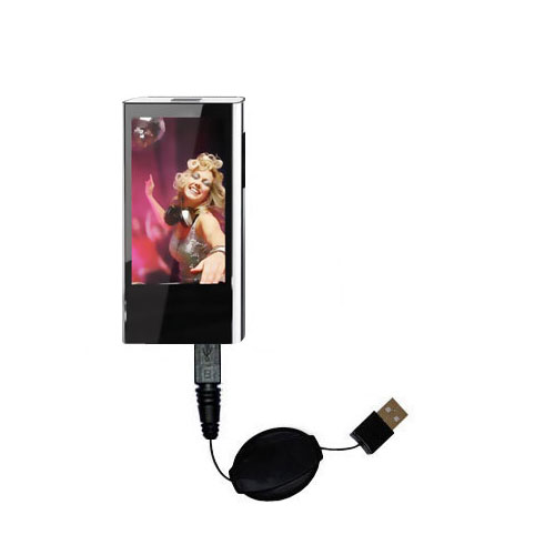 Retractable USB Power Port Ready charger cable designed for the Coby MP826 Touchscreen Video MP3 Player and uses TipExchange