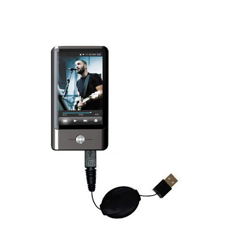 Retractable USB Power Port Ready charger cable designed for the Coby MP837 Touchscreen Video MP3 Player and uses TipExchange