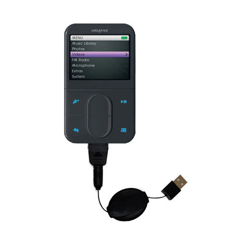Retractable USB Power Port Ready charger cable designed for the Creative Zen Vision M and uses TipExchange