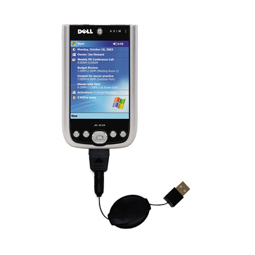 Retractable USB Power Port Ready charger cable designed for the Dell Axim X50 X50v and uses TipExchange