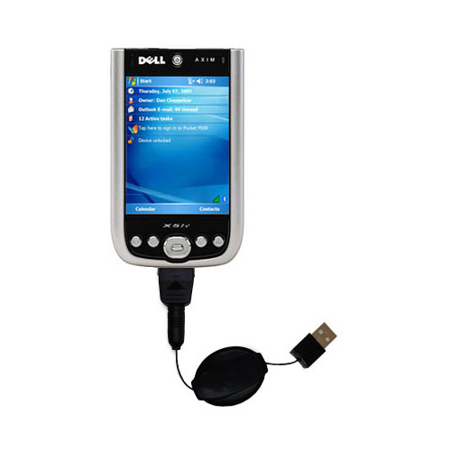 Retractable USB Power Port Ready charger cable designed for the Dell Axim x51 and uses TipExchange