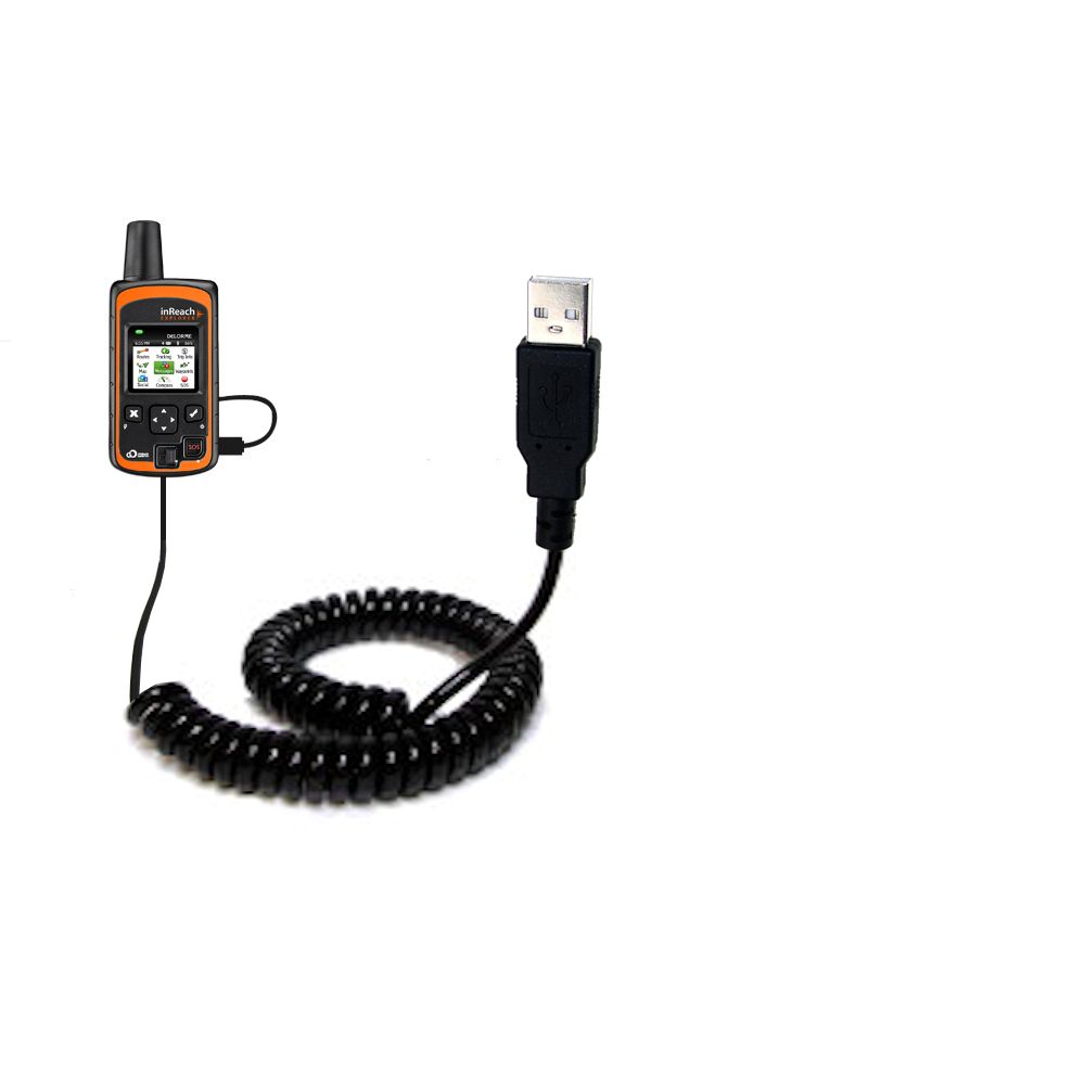 Coiled USB Cable compatible with the DeLorme InReach Explorer