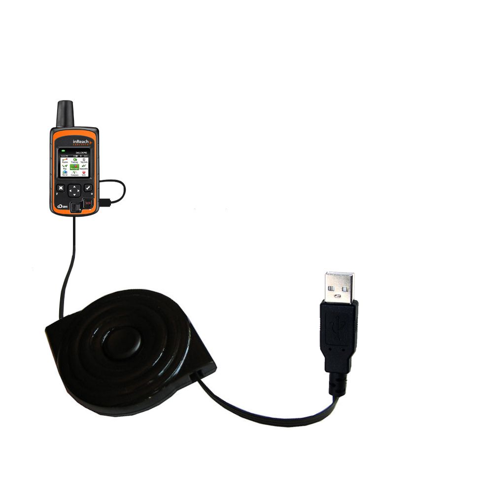 Retractable USB Power Port Ready charger cable designed for the DeLorme InReach Explorer and uses TipExchange