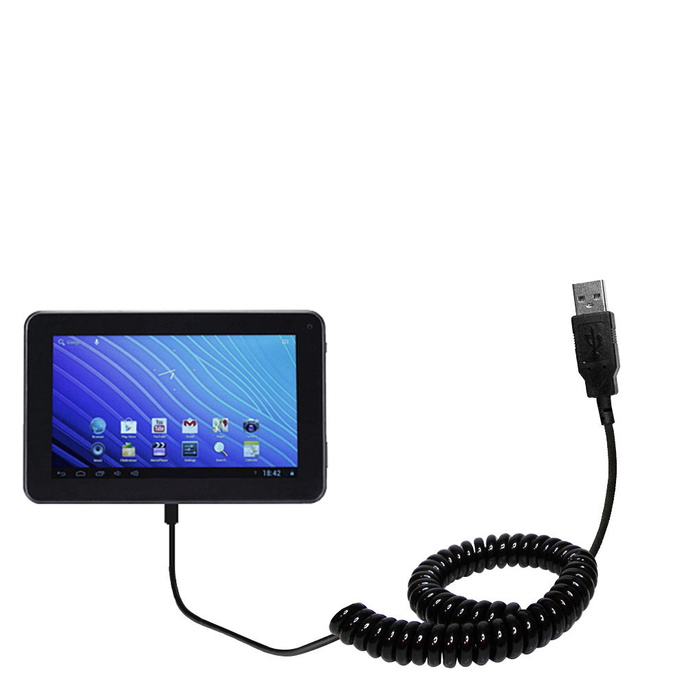 Coiled USB Cable compatible with the Double Power DOPO EM63 7 inch tablet