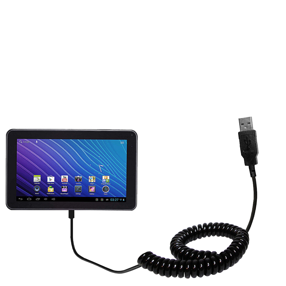Coiled USB Cable compatible with the Double Power DOPO GS-918 9 inch tablet