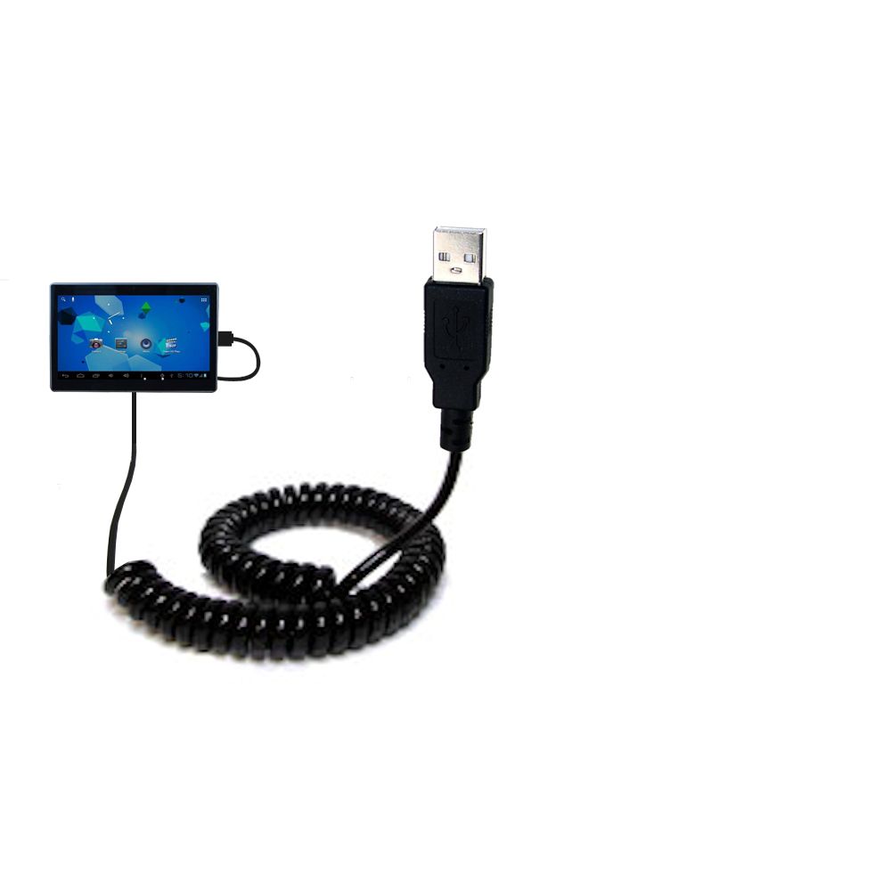 Coiled USB Cable compatible with the Double Power DOPO Tablet TD-1010