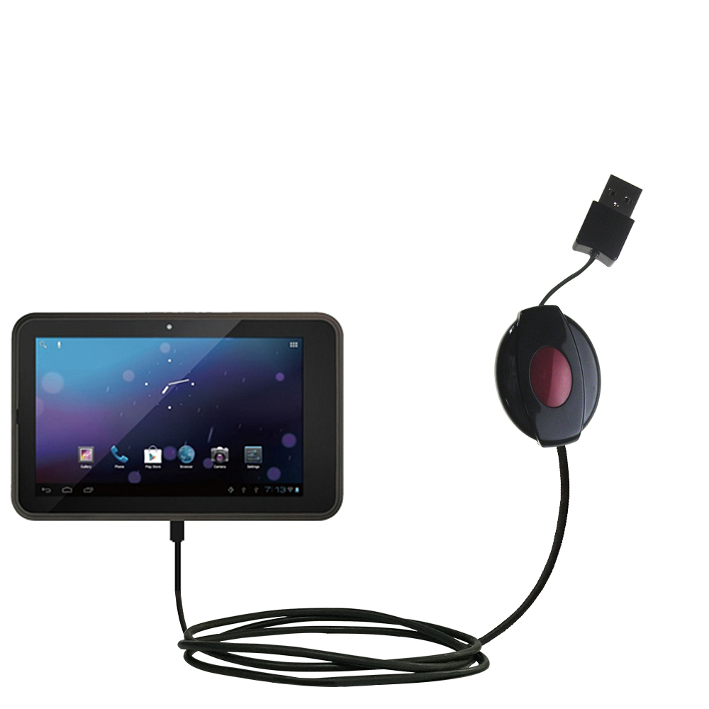 Retractable USB Power Port Ready charger cable designed for the Double Power M975 9 inch tablet and uses TipExchange