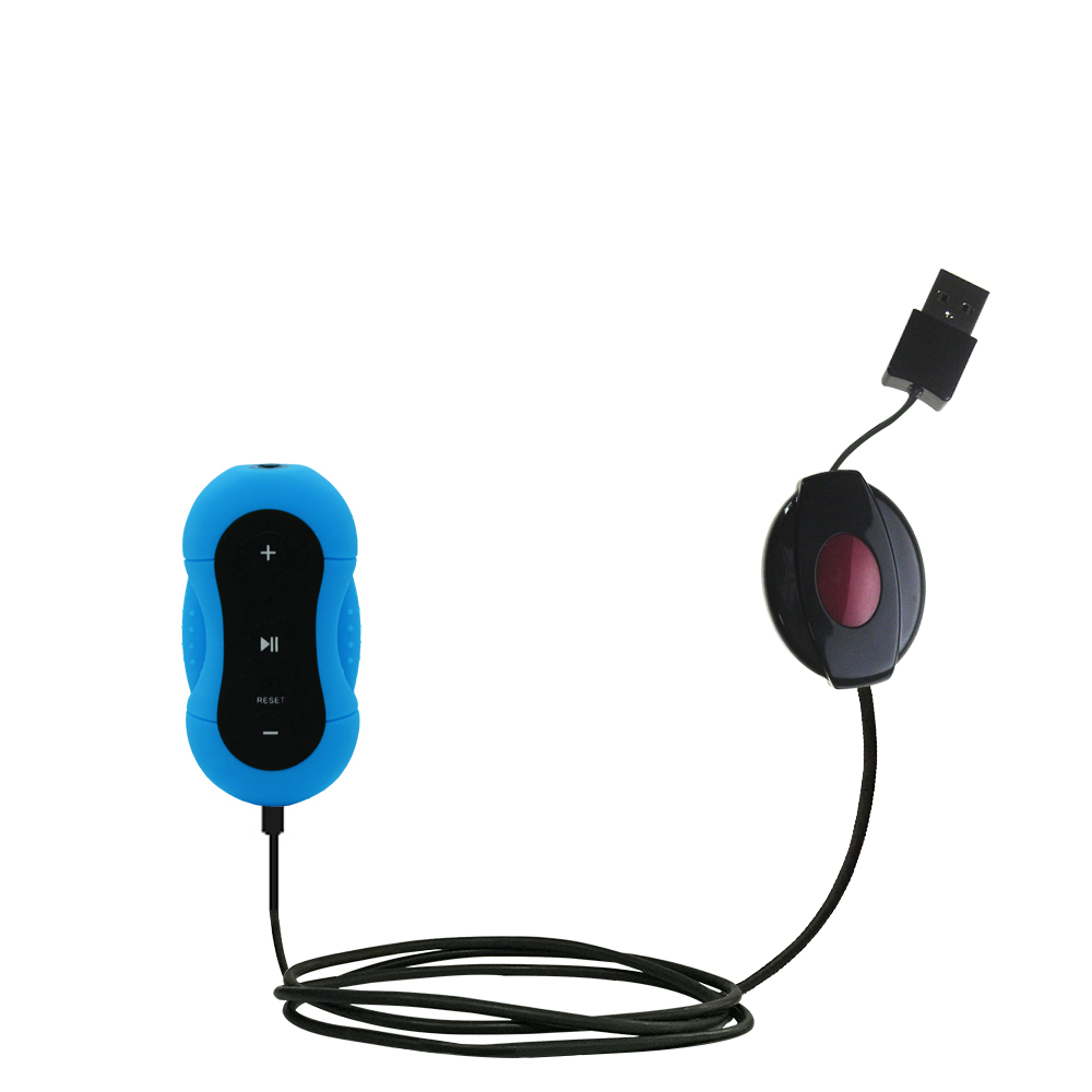 Retractable USB Power Port Ready charger cable designed for the EGOMAN Waterproof MP3 Player and uses TipExchange