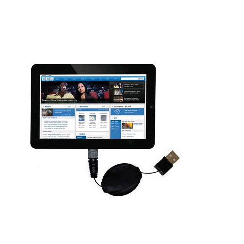 Retractable USB Power Port Ready charger cable designed for the Elonex 1000ET eTouch Android Tablet and uses TipExchange