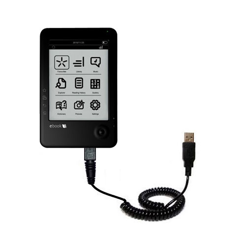Coiled USB Cable compatible with the Elonex 621EB eInk eBook Reader