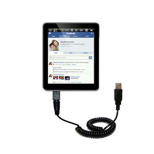 Coiled USB Cable compatible with the Elonex 702ET eTouch Android Tablet
