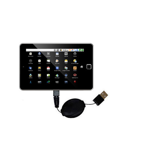 Retractable USB Power Port Ready charger cable designed for the Elonex 760ET eTouch Android Tablet and uses TipExchange