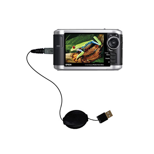 Retractable USB Power Port Ready charger cable designed for the Epson P-3000 Multimedia Photo Viewer and uses TipExchange