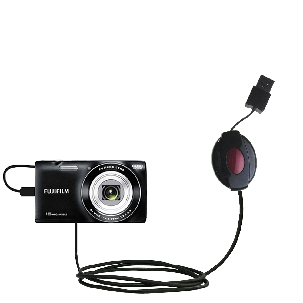 Retractable USB Power Port Ready charger cable designed for the Fujifilm Finepix JZ700 and uses TipExchange