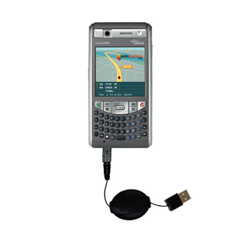 Retractable USB Power Port Ready charger cable designed for the Fujitsu Pocket Loox T810 and uses TipExchange