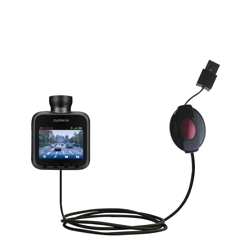 Retractable USB Power Port Ready charger cable designed for the Garmin Dash Cam 10 / 20 and uses TipExchange