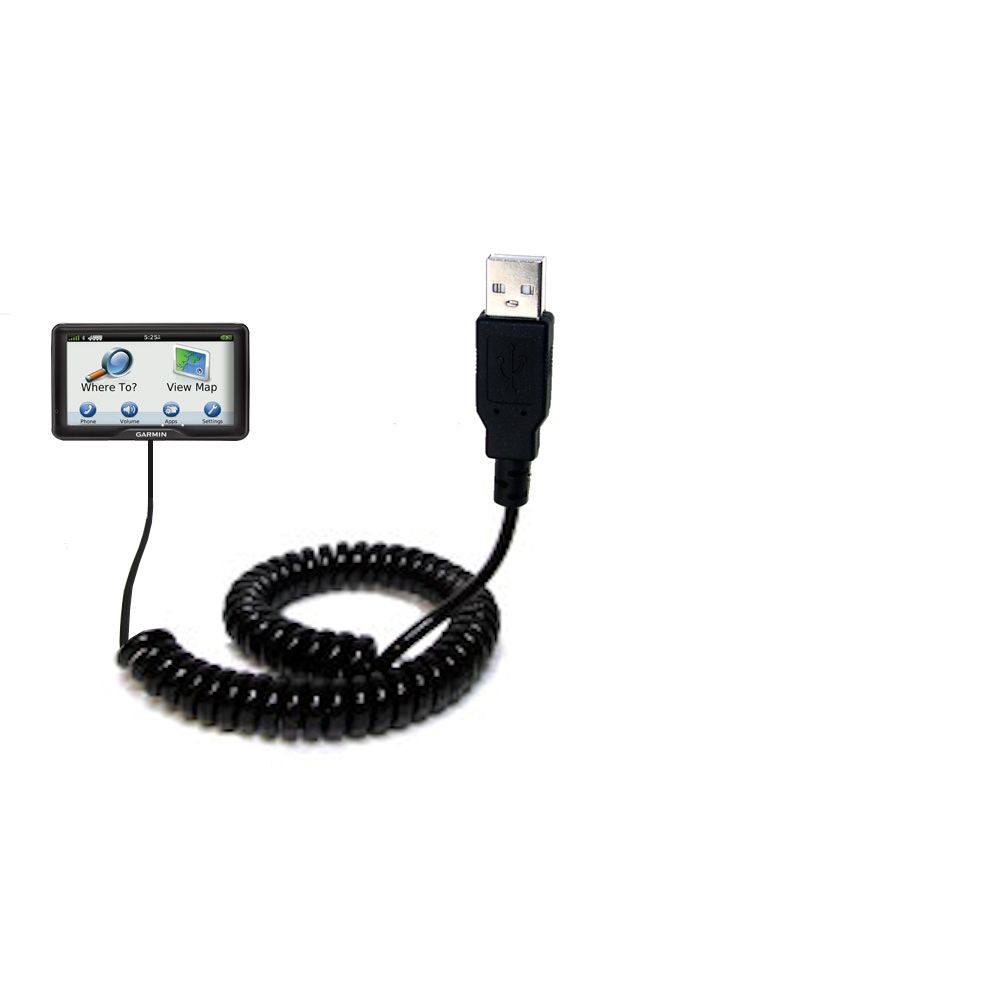 Coiled Power Hot Sync USB Cable suitable for the Garmin dezl 760 LMT with both data and charge features - Uses Gomadic TipExchange Technology