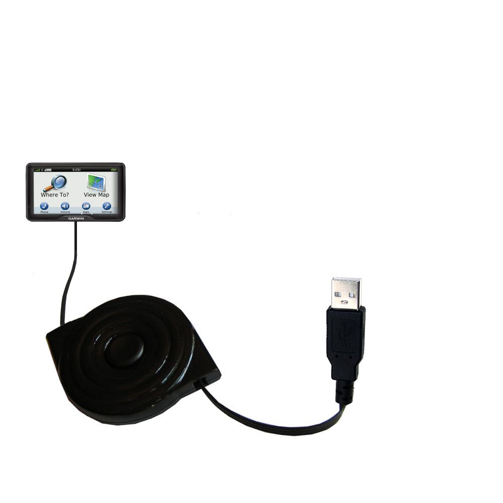 Retractable USB Power Port Ready charger cable designed for the Garmin dezl 760 LMT and uses TipExchange