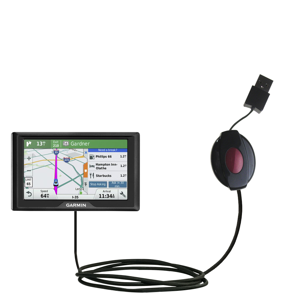 Retractable USB Power Port Ready charger cable designed for the Garmin Drive 50 / 50LMT and uses TipExchange