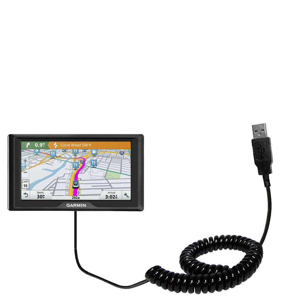 Coiled USB Cable compatible with the Garmin Drive 60LMT / 60LM