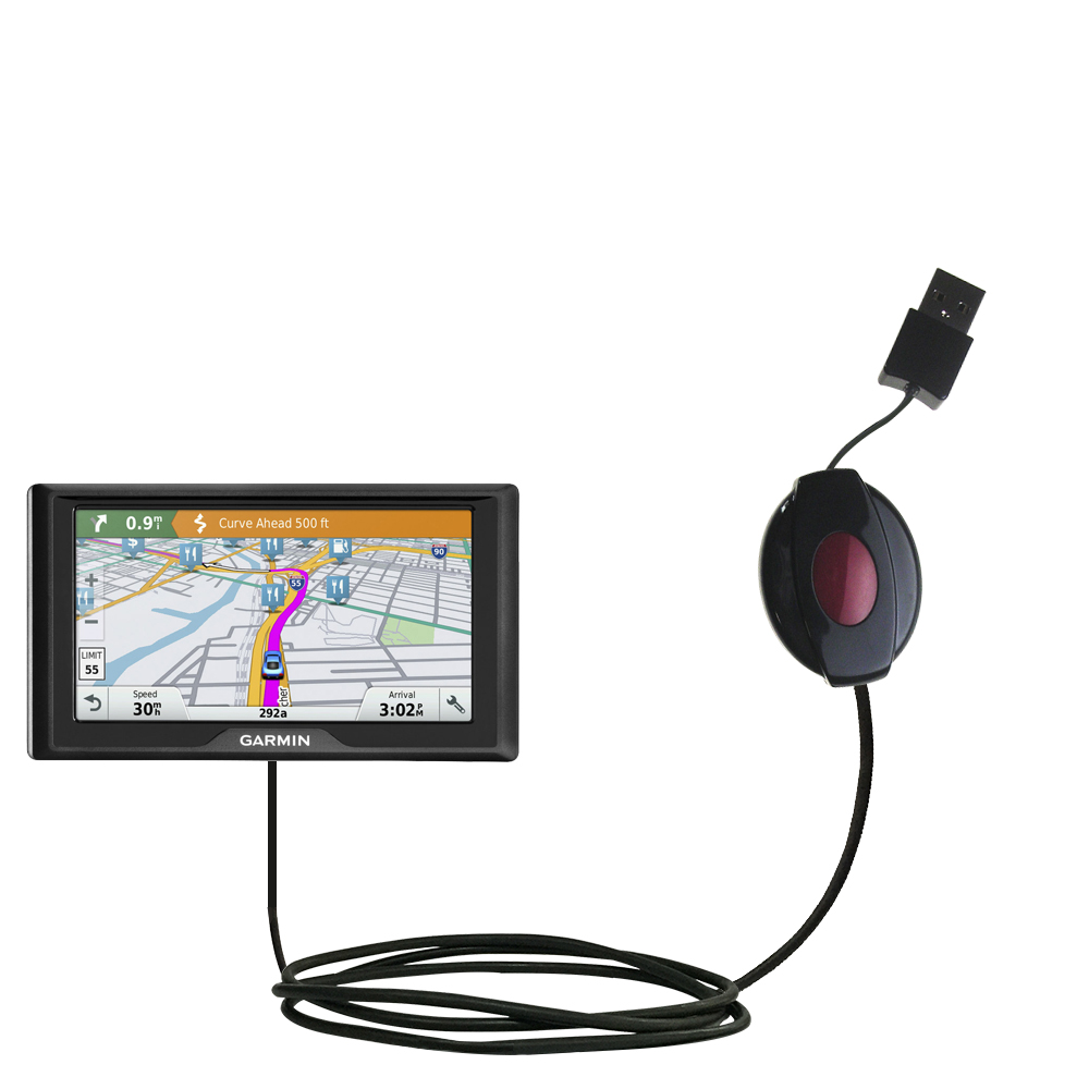 Retractable USB Power Port Ready charger cable designed for the Garmin Drive 60LMT / 60LM and uses TipExchange