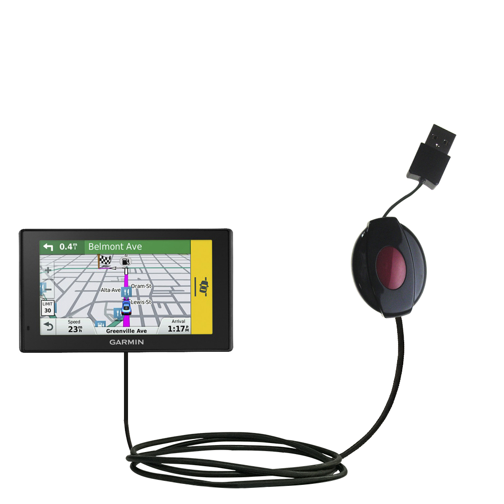 Retractable USB Power Port Ready charger cable designed for the Garmin DriveAssist 50LMT and uses TipExchange
