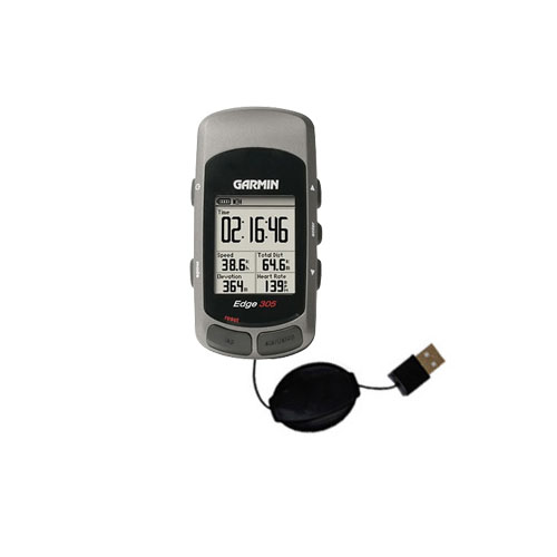 Retractable USB Power Port Ready charger cable designed for the Garmin Edge 305 and uses TipExchange