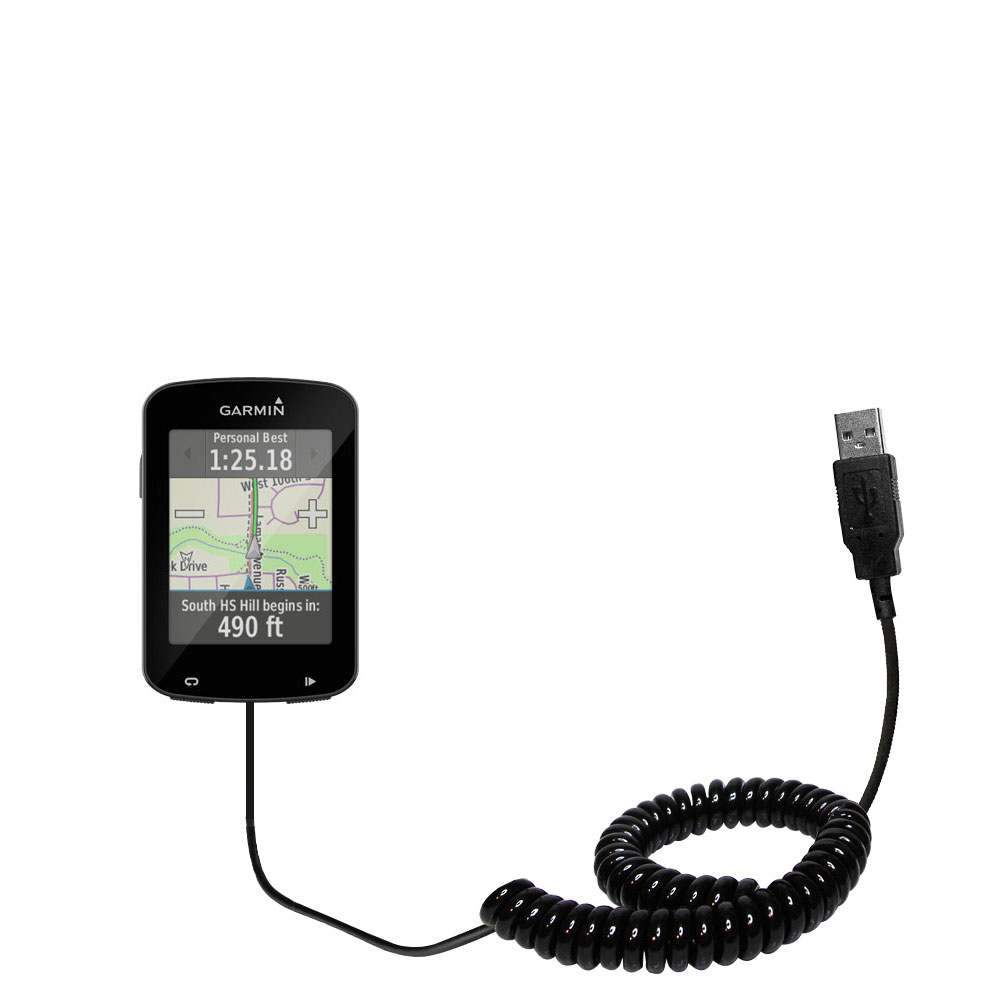 Coiled Power Hot Sync USB Cable suitable for the Garmin EDGE 820 with both data and charge features - Uses Gomadic TipExchange Technology