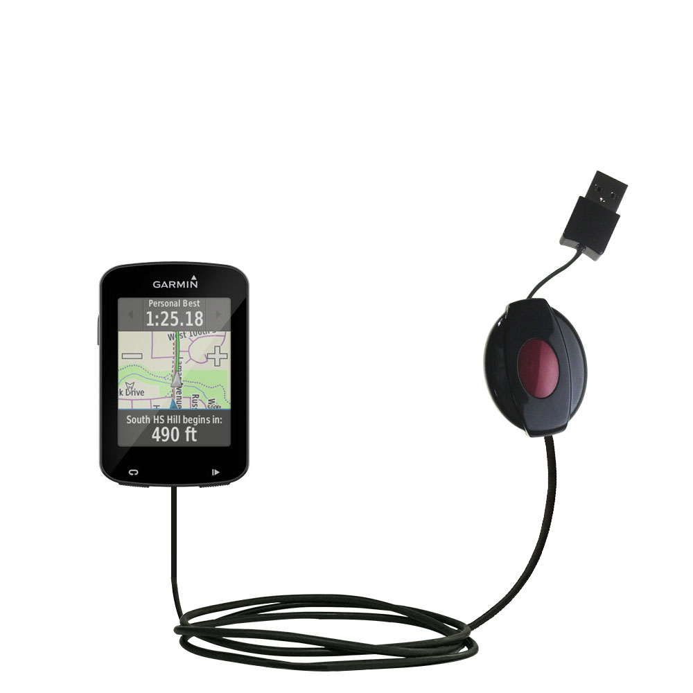 Retractable USB Power Port Ready charger cable designed for the Garmin EDGE 820 and uses TipExchange